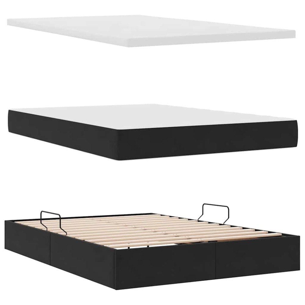 vidaXL LED förvaringssäng med madrass Svart 140 x 200 cm Sammet
