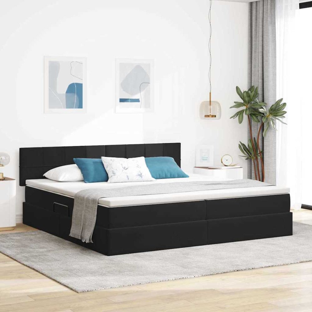 vidaXL LED förvaringssäng med madrass Svart 200 x 200 cm Sammet