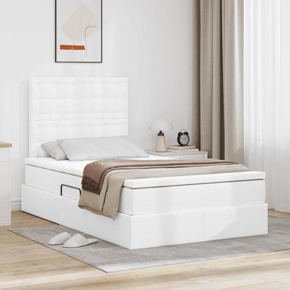 vidaXL Förvaringssäng med LED Ren Vit 120 x 200 cm Konstläder