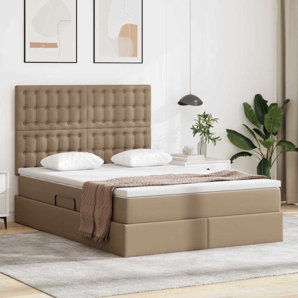 vidaXL Förvaringssäng med LED Cappucino 140 x 200 cm Konstläder