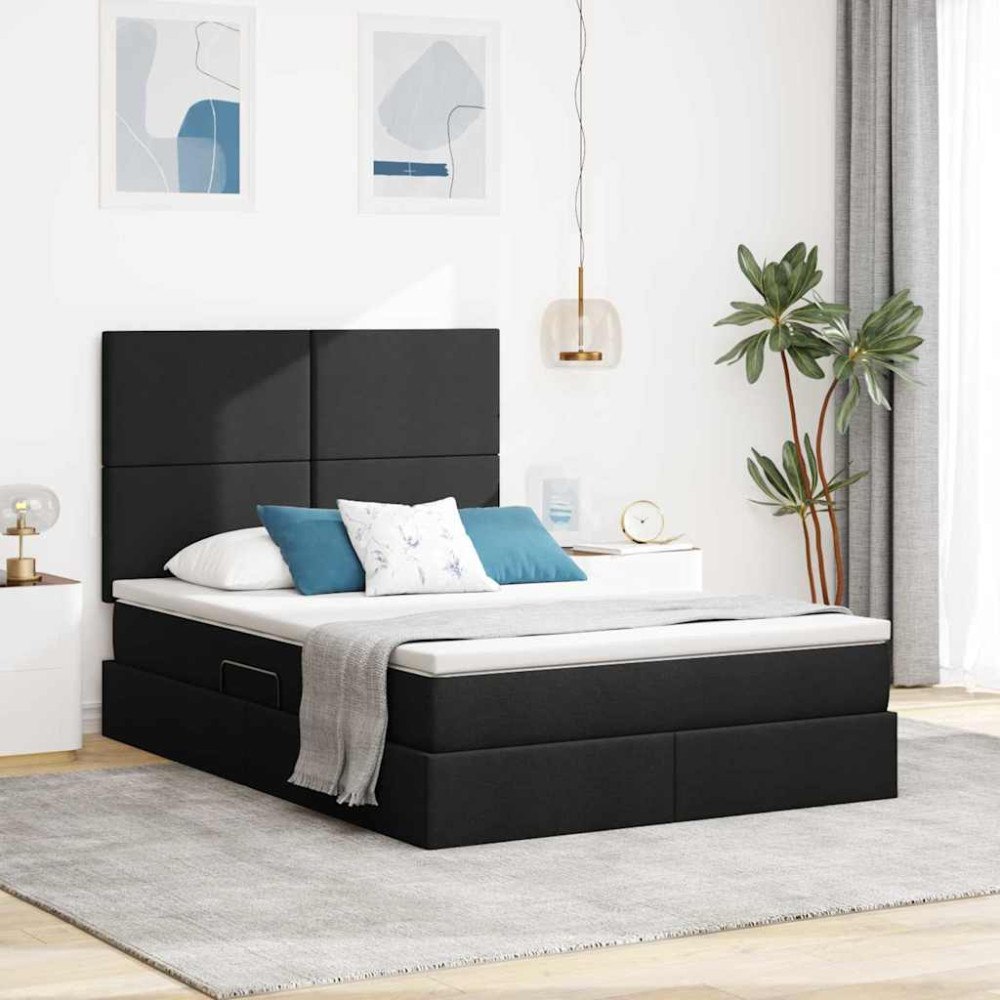 vidaXL LED förvaringssäng med madrass Svart 140 x 200 cm Tyg