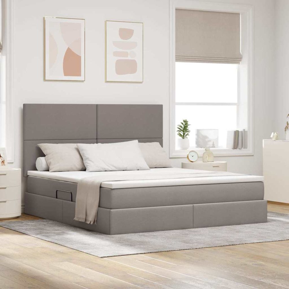 vidaXL LED förvaringssäng med madrass Taupe 180 x 200 cm Tyg
