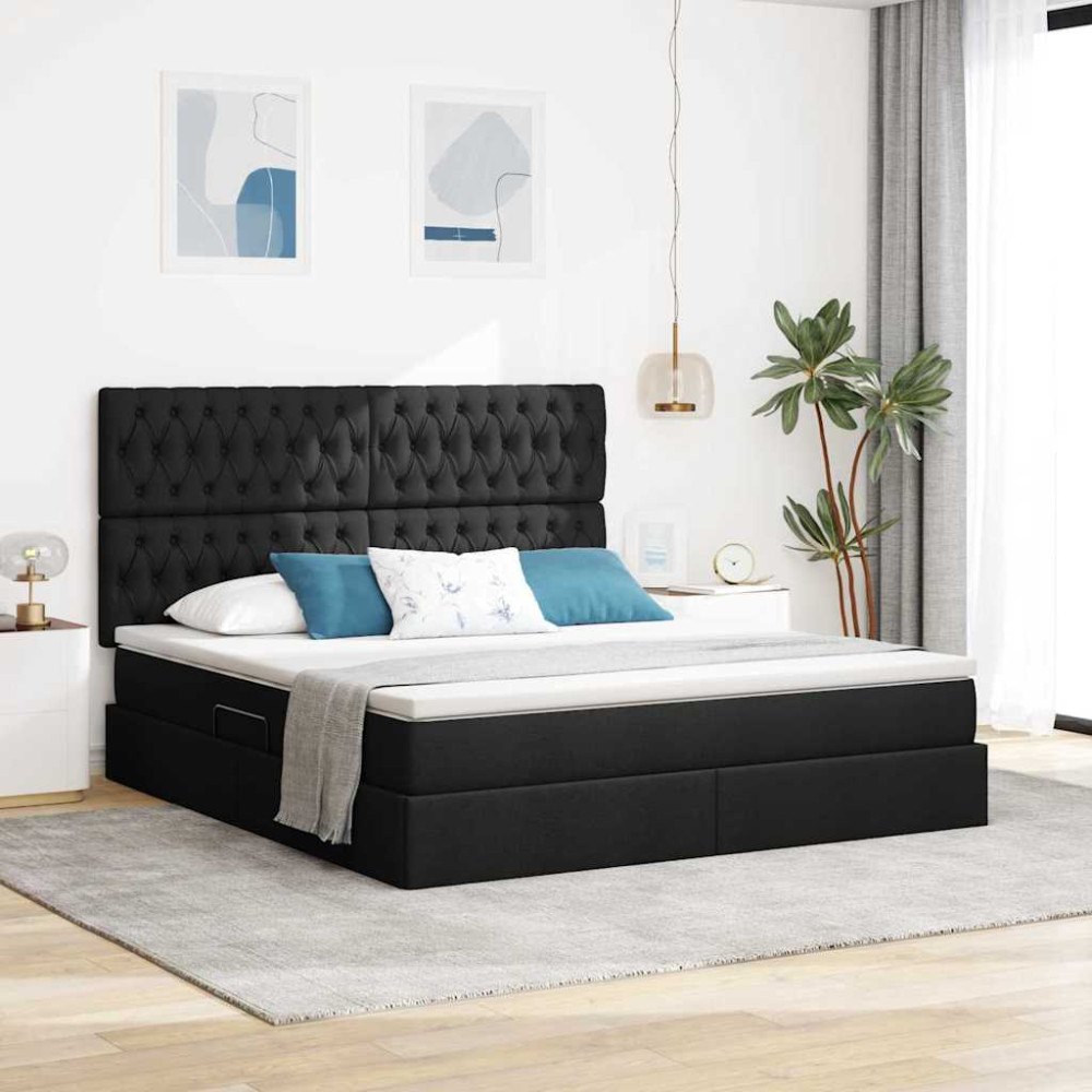 vidaXL LED förvaringssäng med madrass Svart 180 x 200 cm Tyg