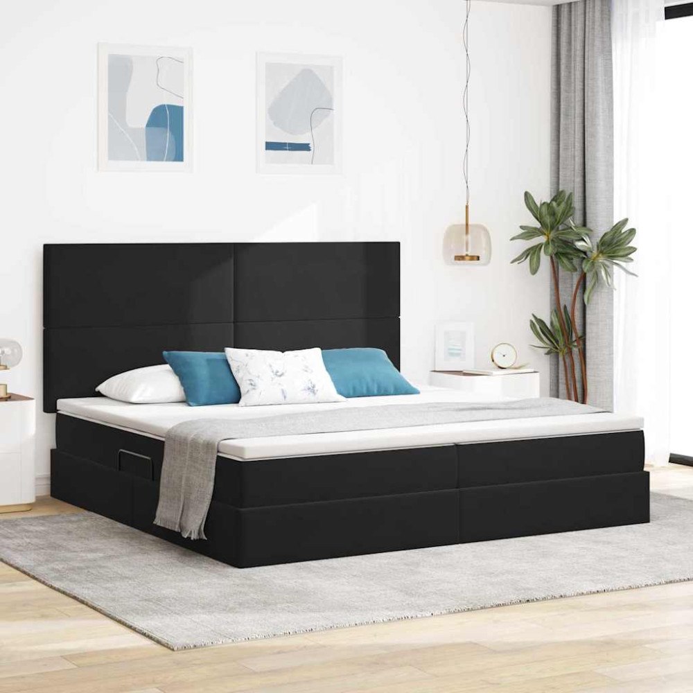 vidaXL LED förvaringssäng med madrass Svart 200 x 200 cm Sammet
