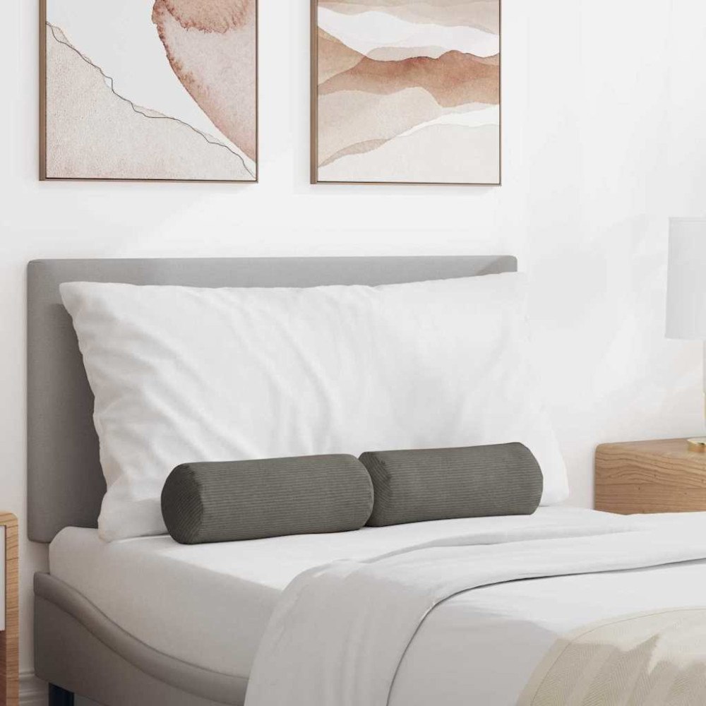 vidaXL Bolsterkuddar 2 pcs Ljusgrå Ø 15 x 40 cm Kordread tyg