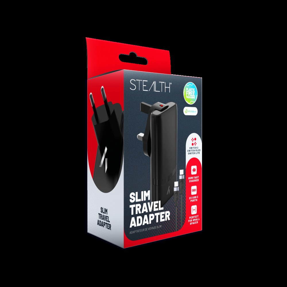 Nintendo Stealth Slim Travel Adapter - Nintendo Switch 2, Switch, OLED, Lite, USB C 65W fast charger