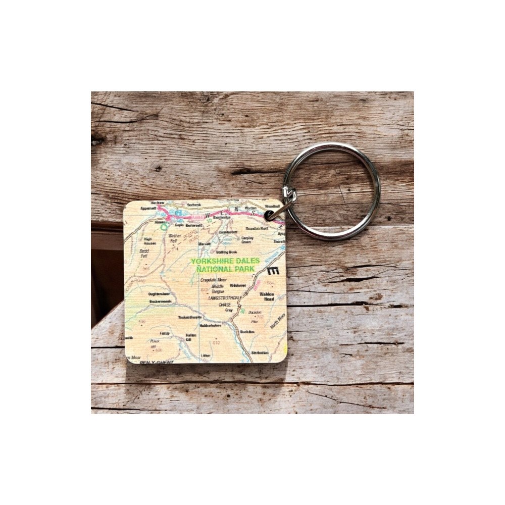 The Sugar Shed OS Map Wooden Square Key-ring - Yorkshire Dales National Park