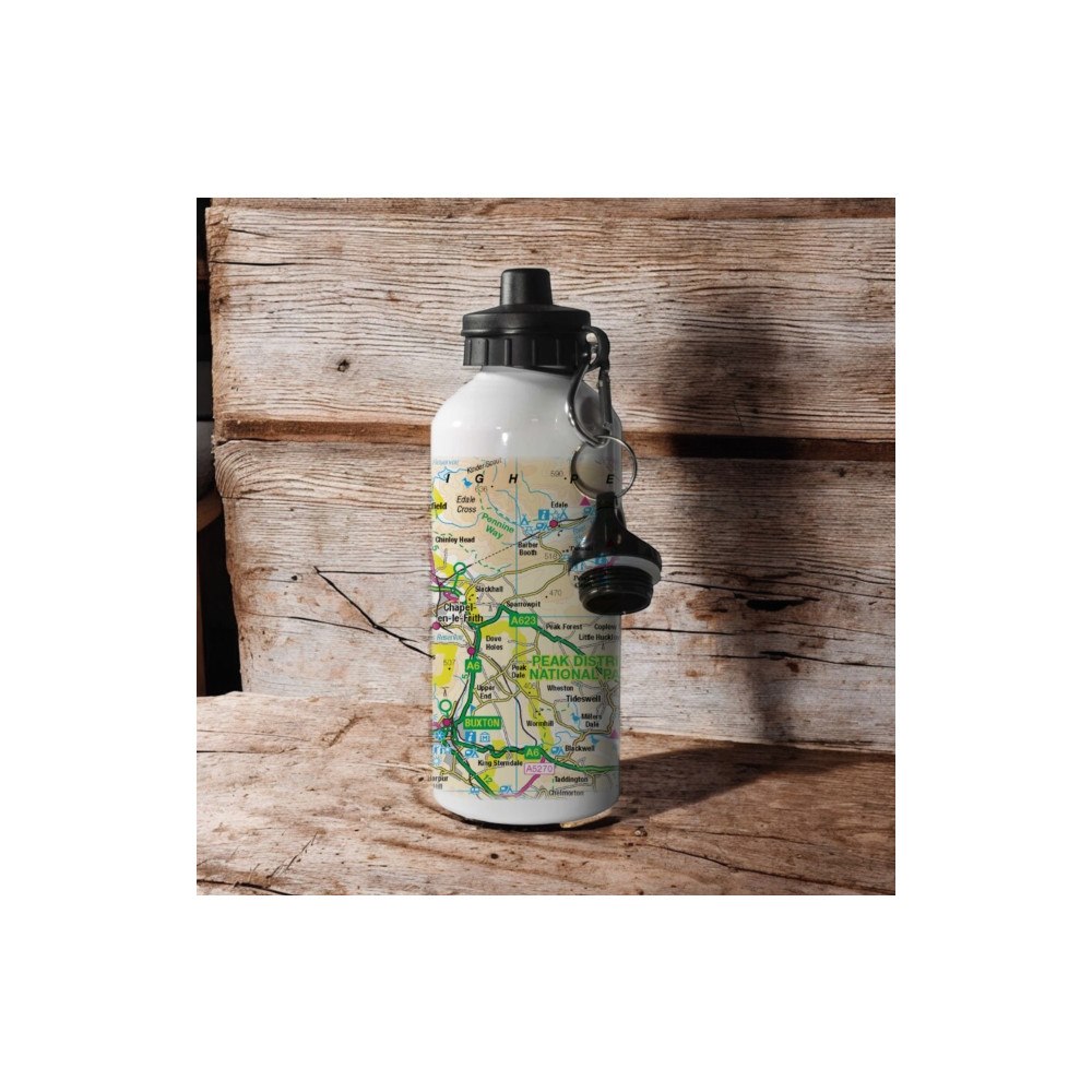 The Sugar Shed OS Map 600ml Metal Water Bottle - Peak District National Park