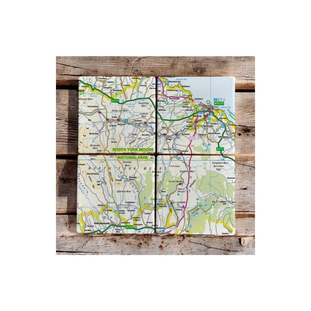 The Sugar Shed OS Map Ceramic Four Coaster Set - North York Moors National Park