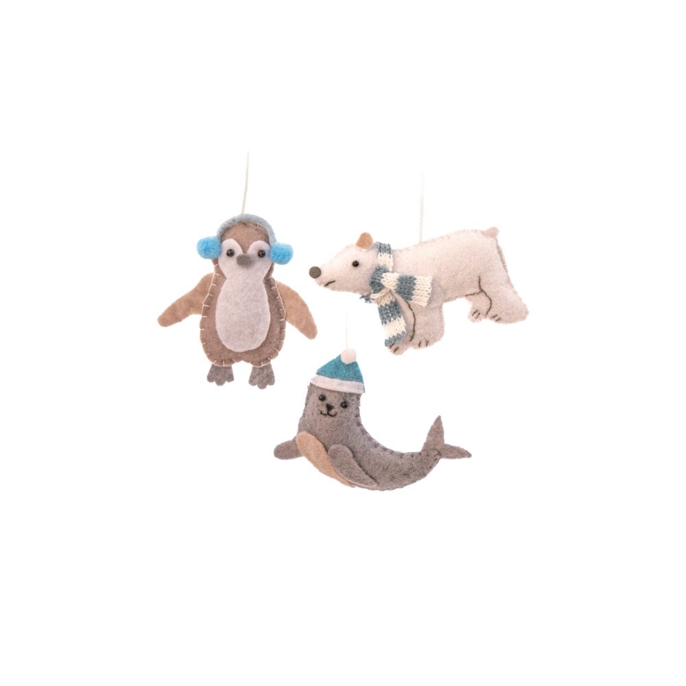 SASS & BELLE Arctic Animals Flat Felt Hanging Decorations - Set of 3