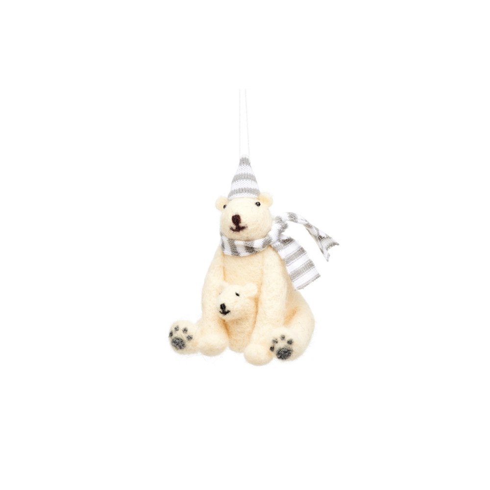 SASS & BELLE Polar Bear with Baby Felt Decoration