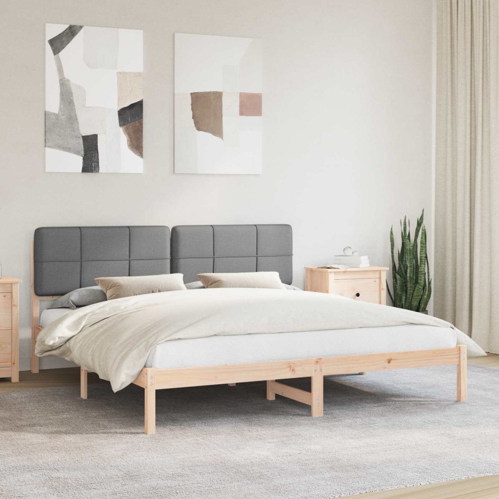 vidaXL Sängram med Klädd Huvudgavel Ljusgrå 180 x 200 cm Massiv furu