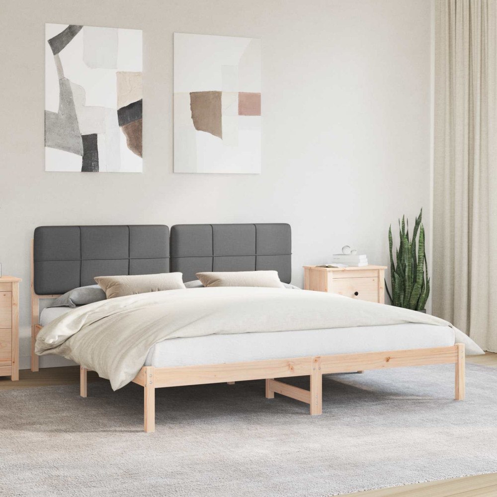 vidaXL Sängram med Klädd Huvudgavel Mörkgrå 180 x 200 cm Massiv furu
