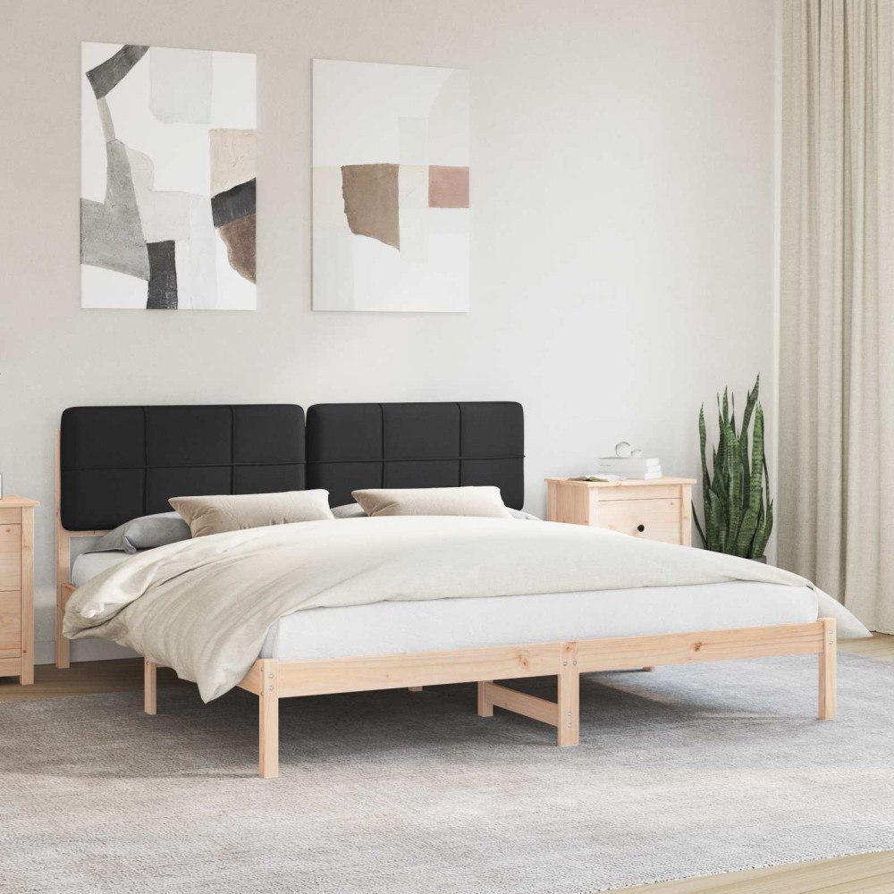 vidaXL Sängram med Klädd Huvudgavel Svart 180 x 200 cm Massiv furu