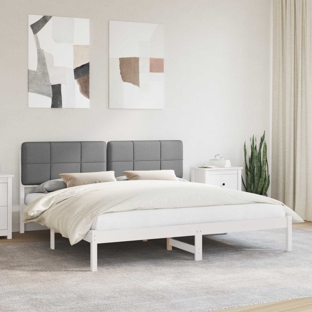 vidaXL Sängram med Klädd Huvudgavel Ljusgrå 180 x 200 cm Massiv furu