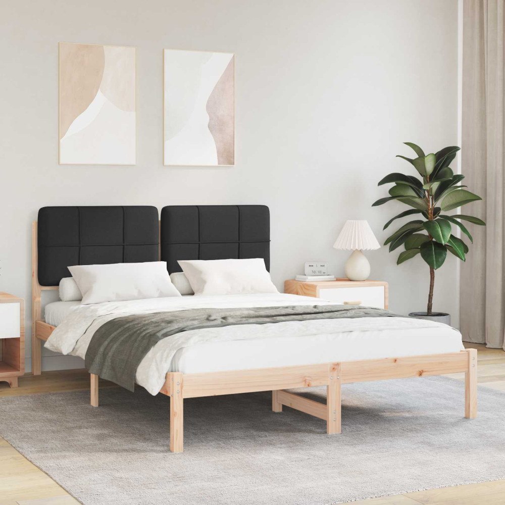 vidaXL Sängram med Klädd Huvudgavel Svart 160 x 200 cm Massiv furu