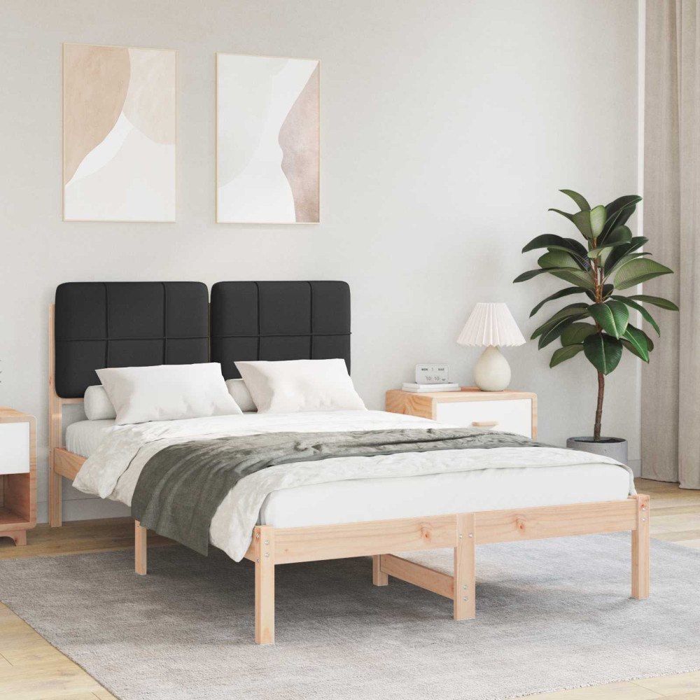 vidaXL Sängram med Klädd Huvudgavel Svart 120 x 200 cm Massiv furu