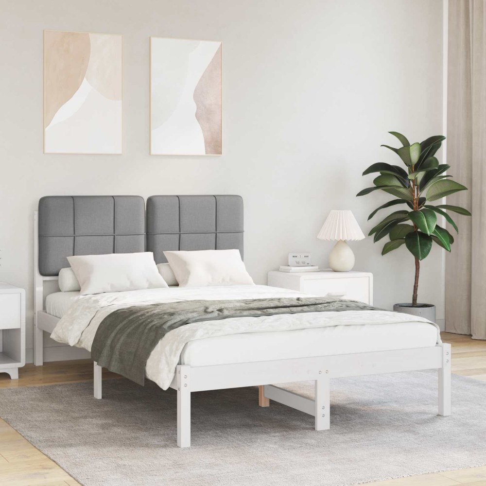 vidaXL Sängram med Klädd Huvudgavel Ljusgrå 120 x 200 cm Massiv furu