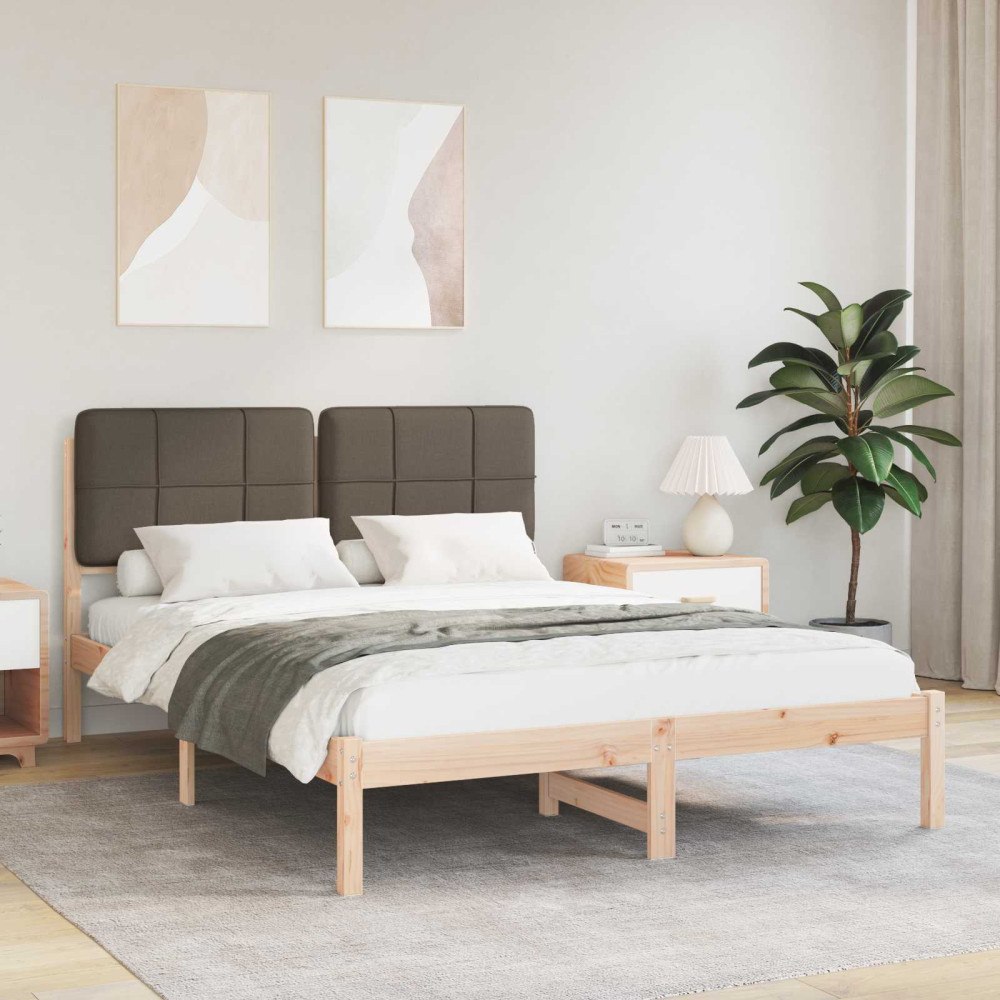 vidaXL Sängram med Klädd Huvudgavel Taupe 135 x 190 cm Massiv furu