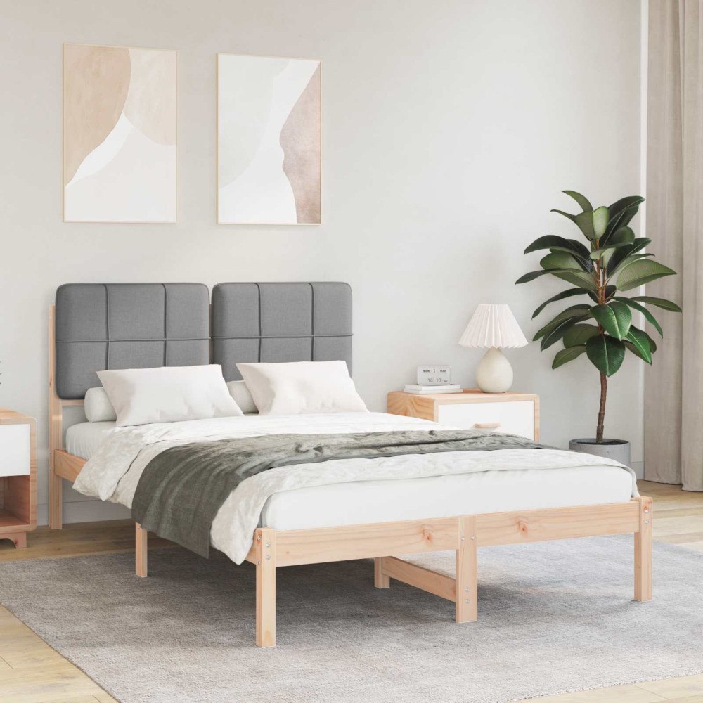vidaXL Sängram med Klädd Huvudgavel Ljusgrå 120 x 190 cm Massiv furu