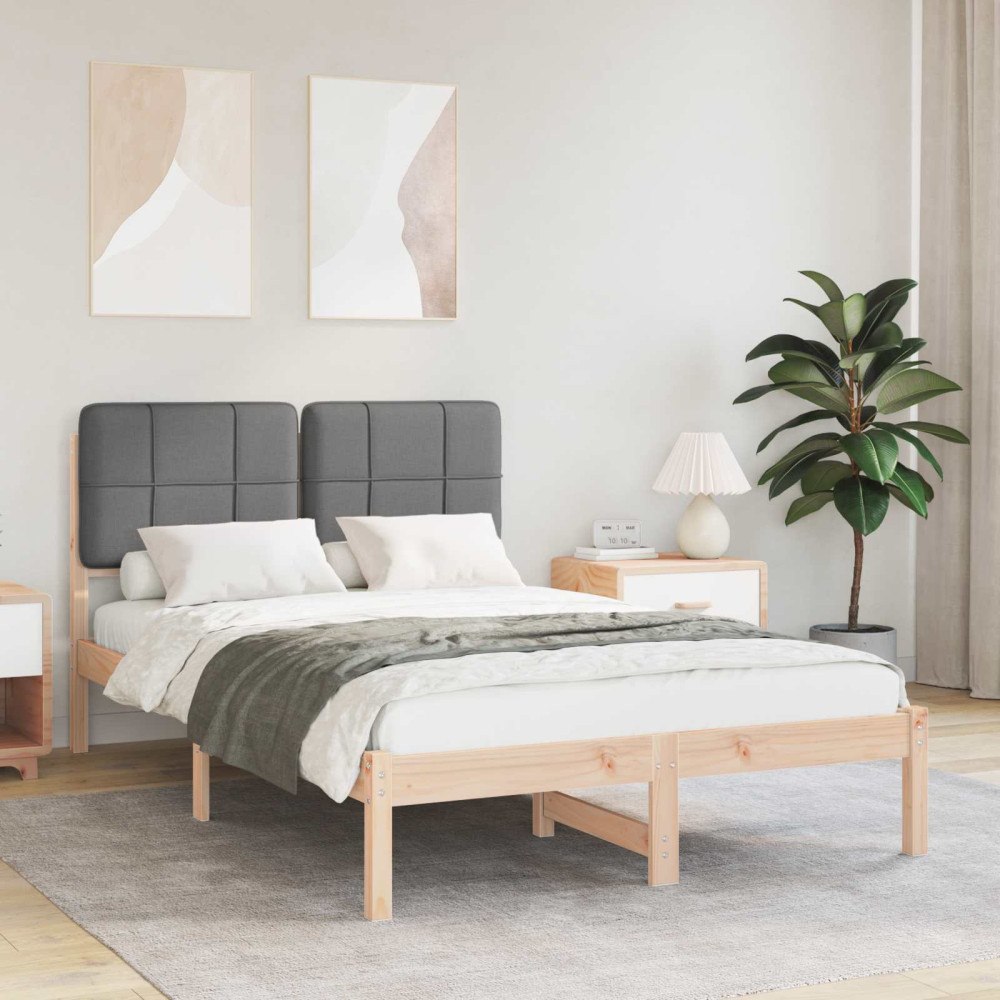 vidaXL Sängram med Klädd Huvudgavel Mörkgrå 120 x 190 cm Massiv furu