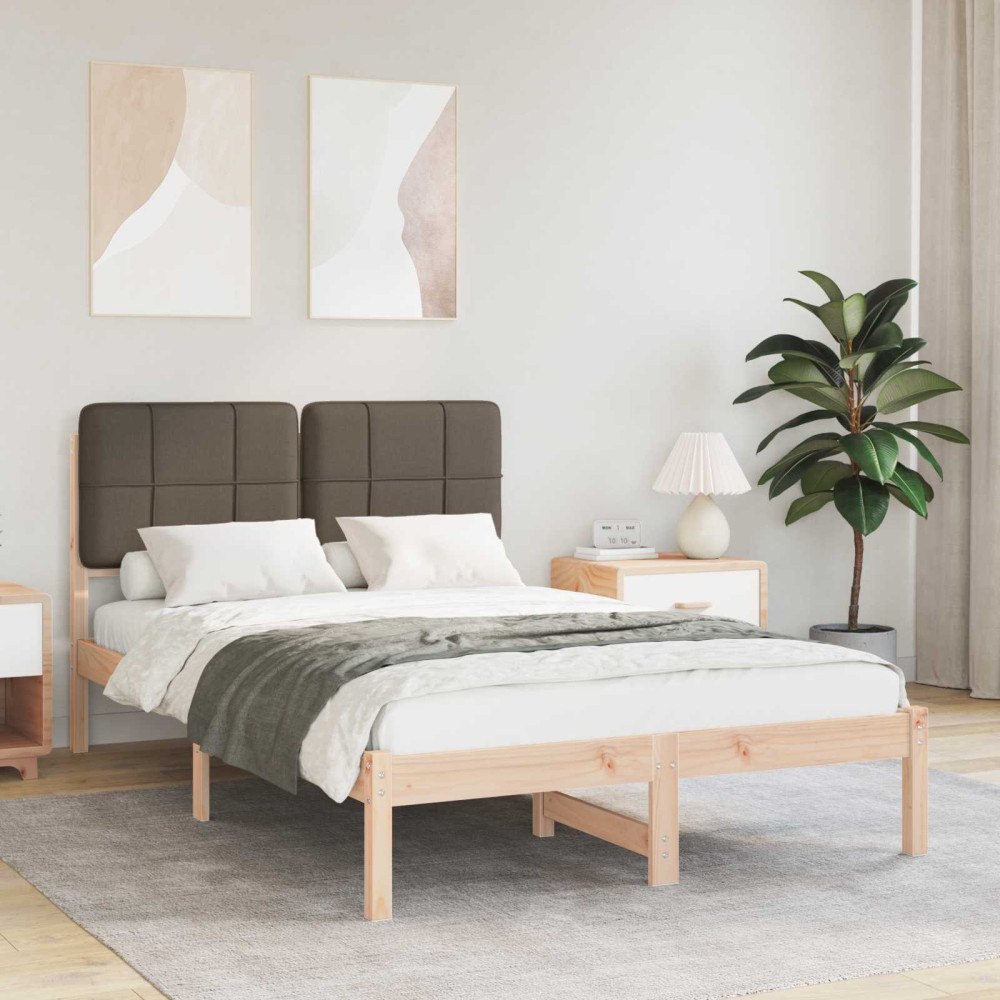 vidaXL Sängram med Klädd Huvudgavel Taupe 120 x 190 cm Massiv furu