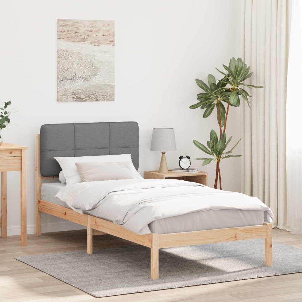 vidaXL Sängram med Klädd Huvudgavel Ljusgrå 90 x 200 cm Massiv furu