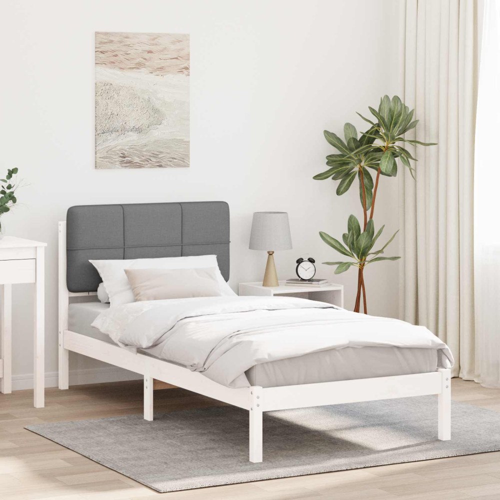 vidaXL Sängram med Klädd Huvudgavel Ljusgrå 90 x 190 cm Massiv furu