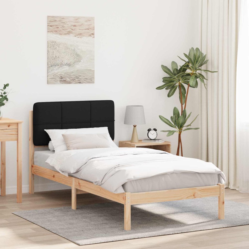 vidaXL Sängram med Klädd Huvudgavel Svart 75 x 190 cm Massiv furu