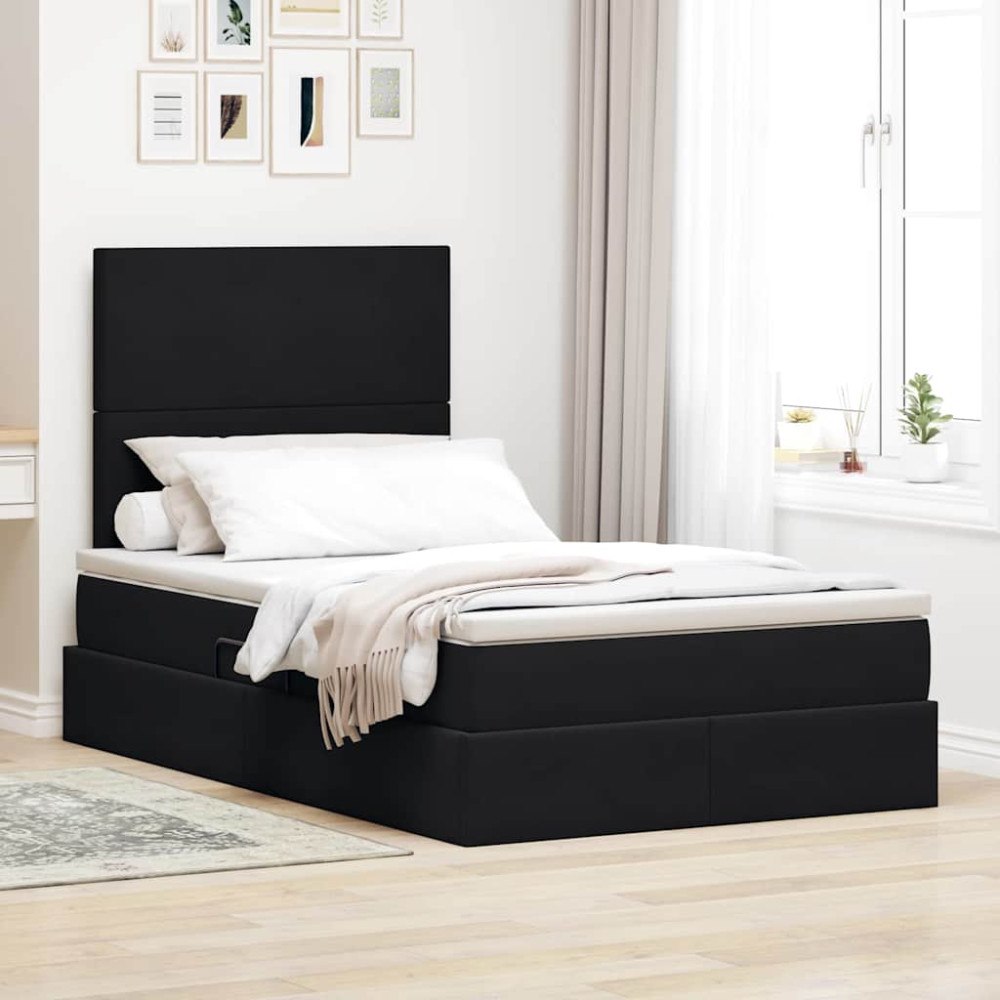 vidaXL LED förvaringssäng med madrass Svart 120 x 200 cm Sammet