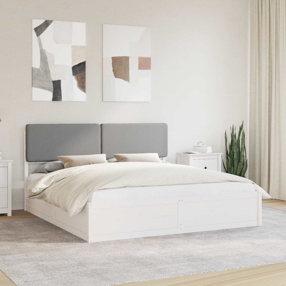 vidaXL Sängram med Klädd Huvudgavel Ljusgrå 180 x 200 cm Massiv furu