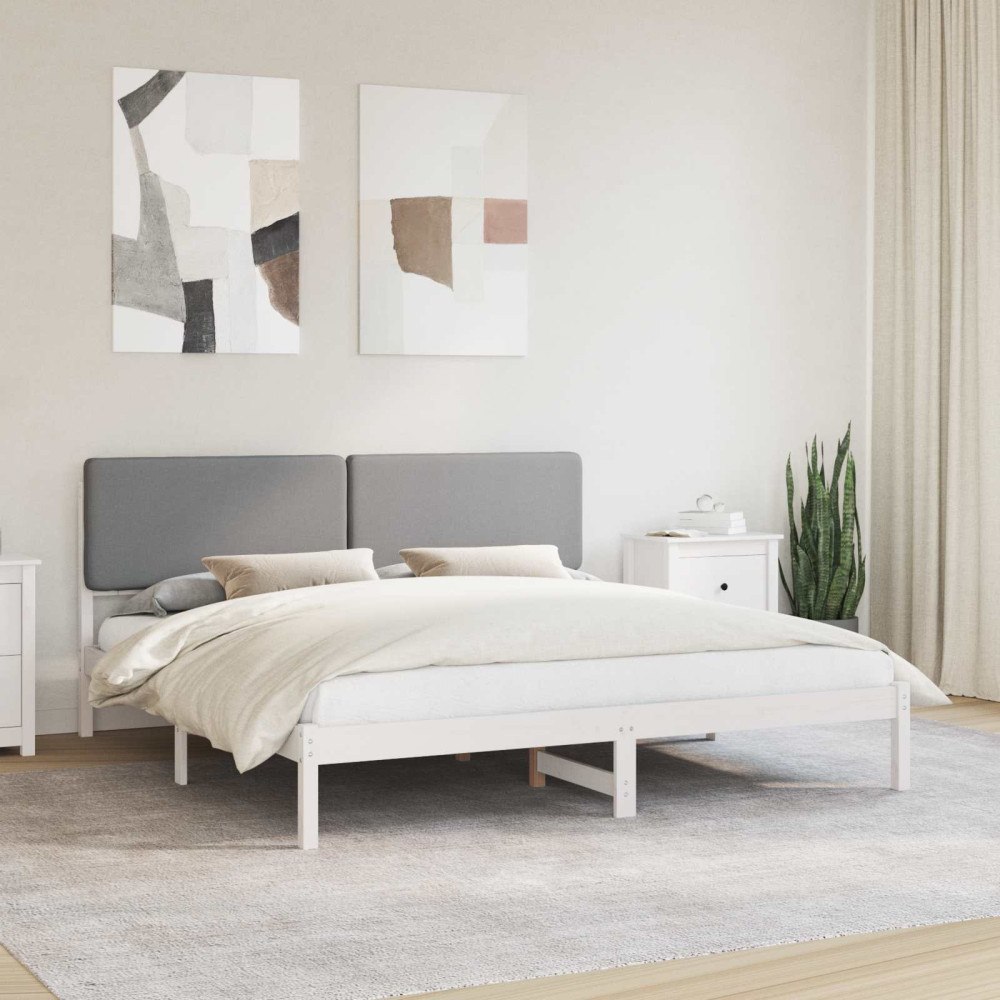 vidaXL Sängram med Klädd Huvudgavel Ljusgrå 180 x 200 cm Massiv furu