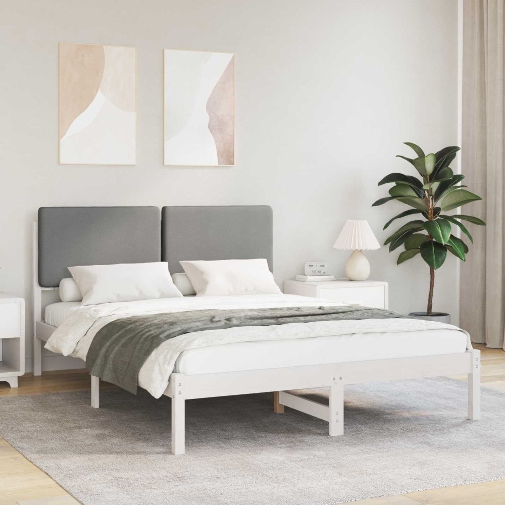 vidaXL Sängram med Klädd Huvudgavel Ljusgrå 140 x 200 cm Massiv furu