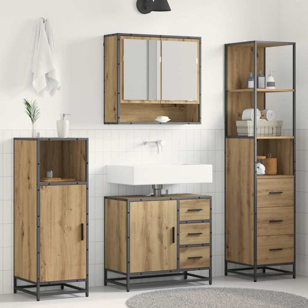 vidaXL Badrumsmöbelset med låda 3 pcs Artisan Ek Konstruerat trä
