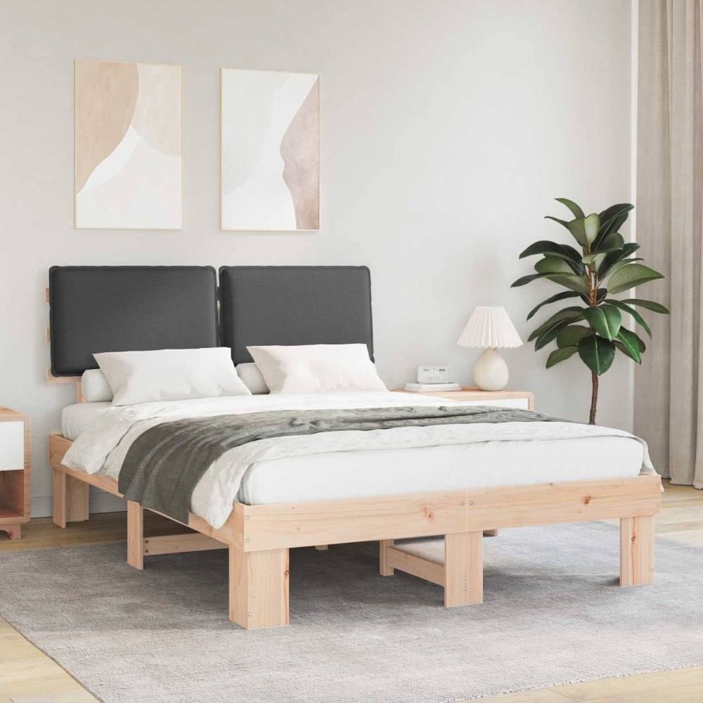 vidaXL Sängram med Klädd Huvudgavel Mörkgrå 140 x 200 cm Massiv furu