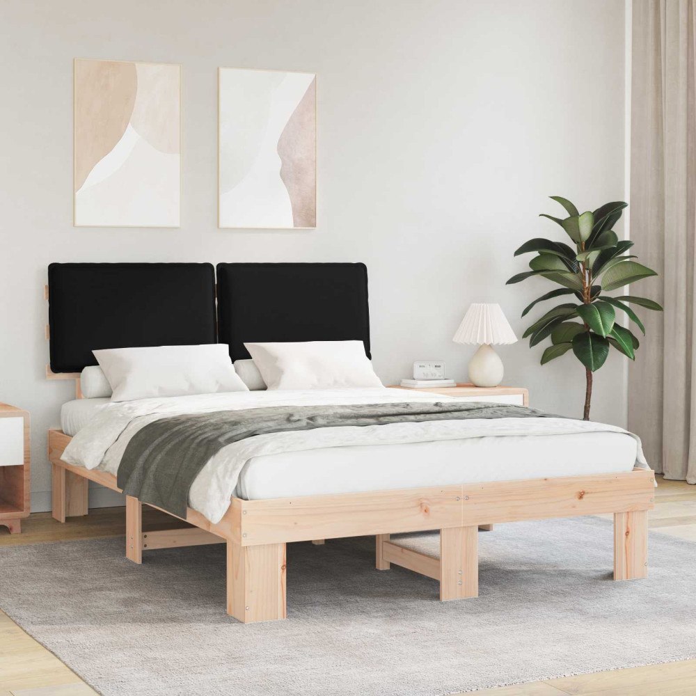 vidaXL Sängram med Klädd Huvudgavel Svart 140 x 200 cm Massiv furu