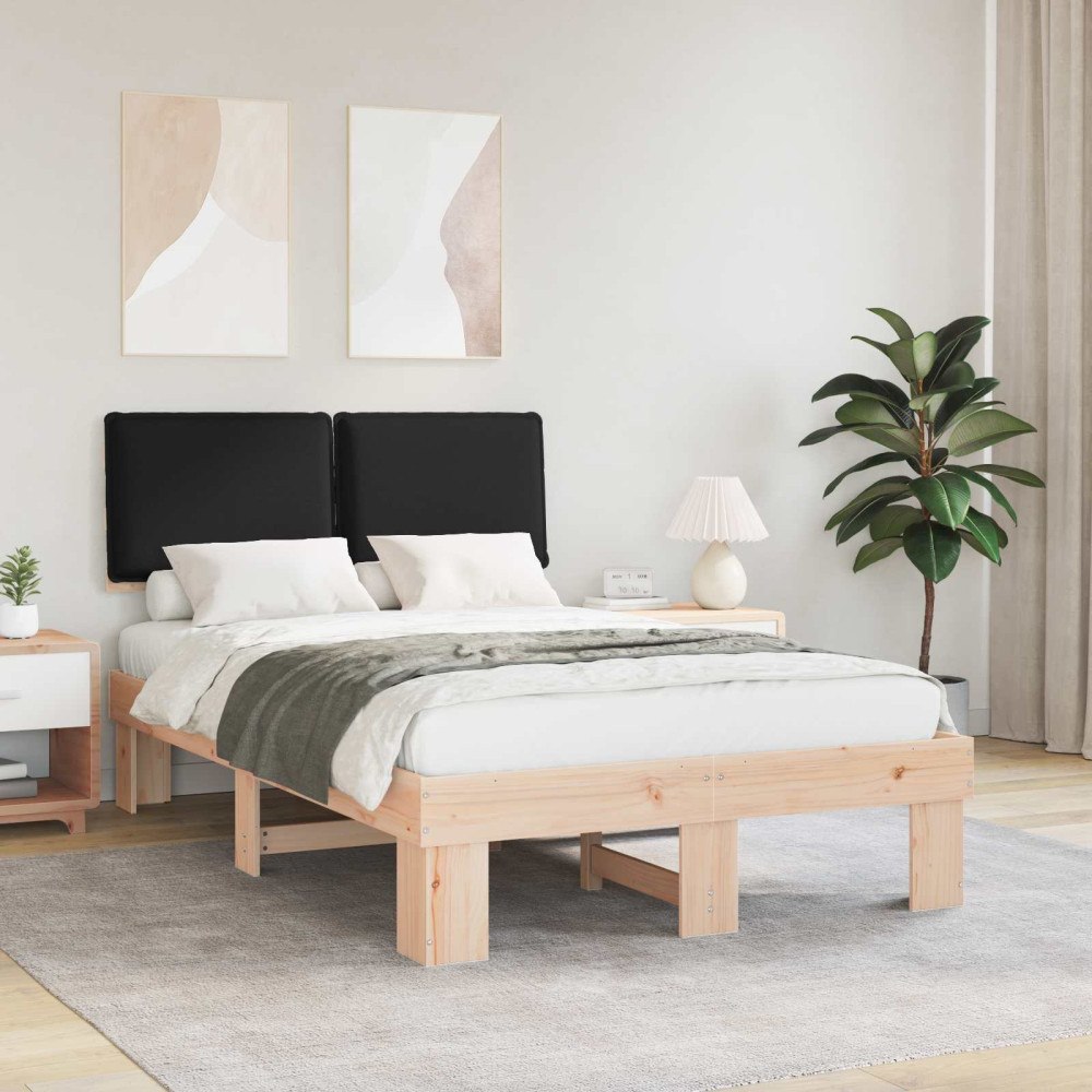 vidaXL Sängram med Klädd Huvudgavel Svart 120 x 200 cm Massiv furu