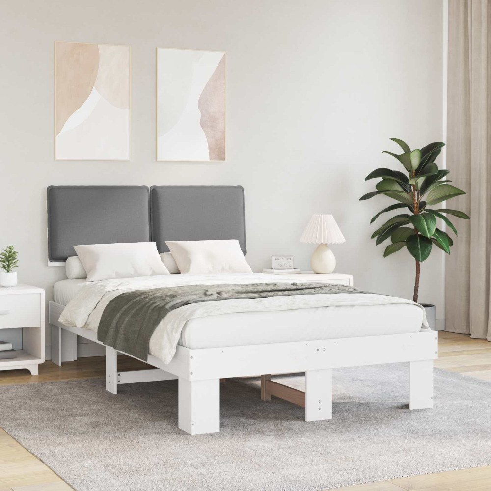 vidaXL Sängram med Klädd Huvudgavel Ljusgrå 120 x 200 cm Massiv furu