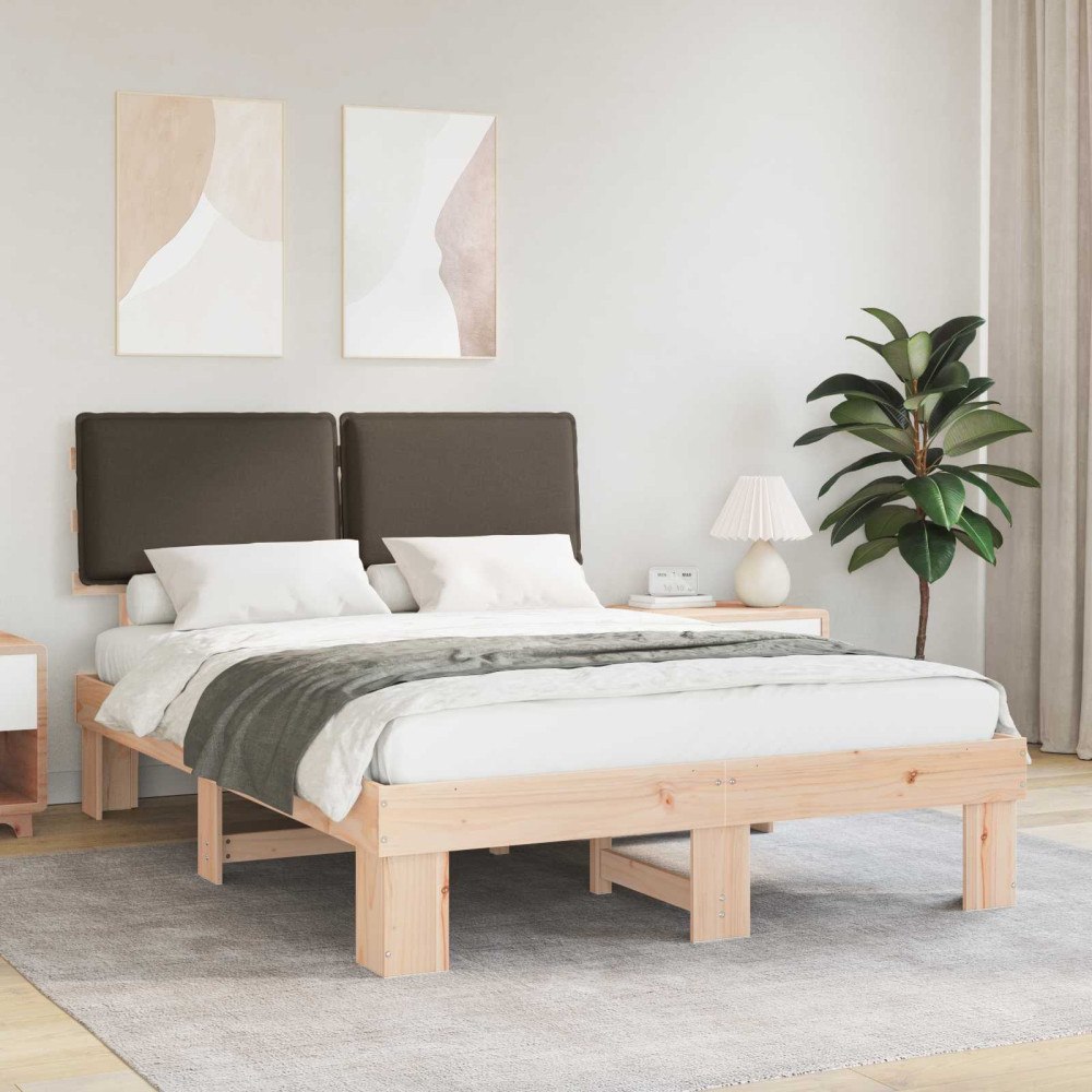 vidaXL Sängram med Klädd Huvudgavel Taupe 135 x 190 cm Massiv furu