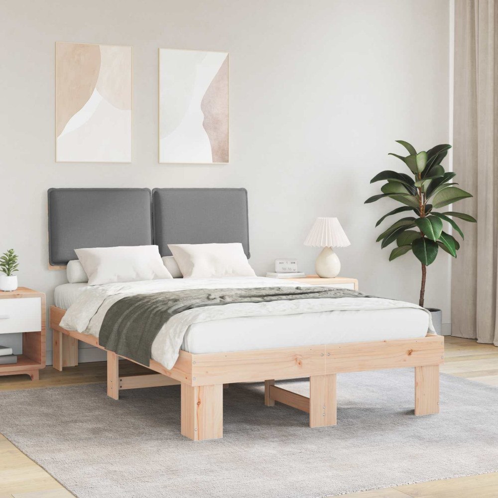 vidaXL Sängram med Klädd Huvudgavel Ljusgrå 120 x 190 cm Massiv furu
