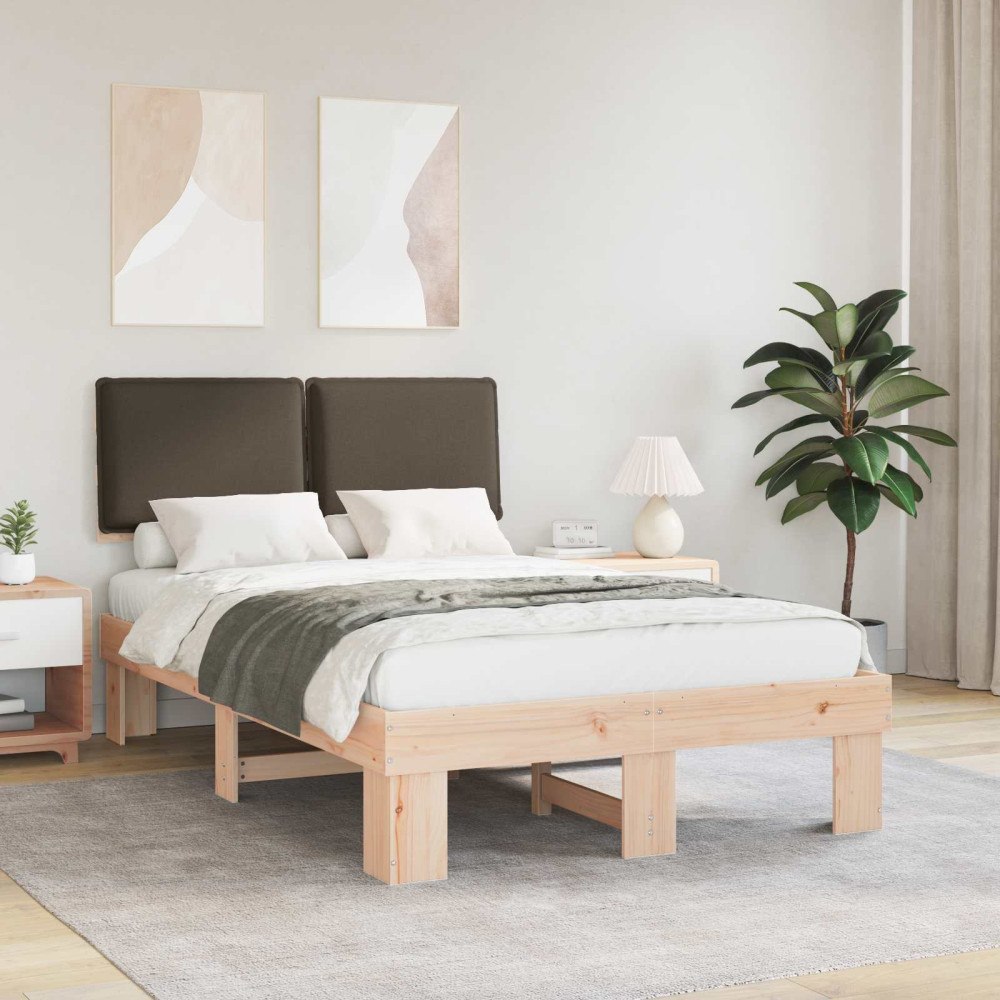vidaXL Sängram med Klädd Huvudgavel Taupe 120 x 190 cm Massiv furu
