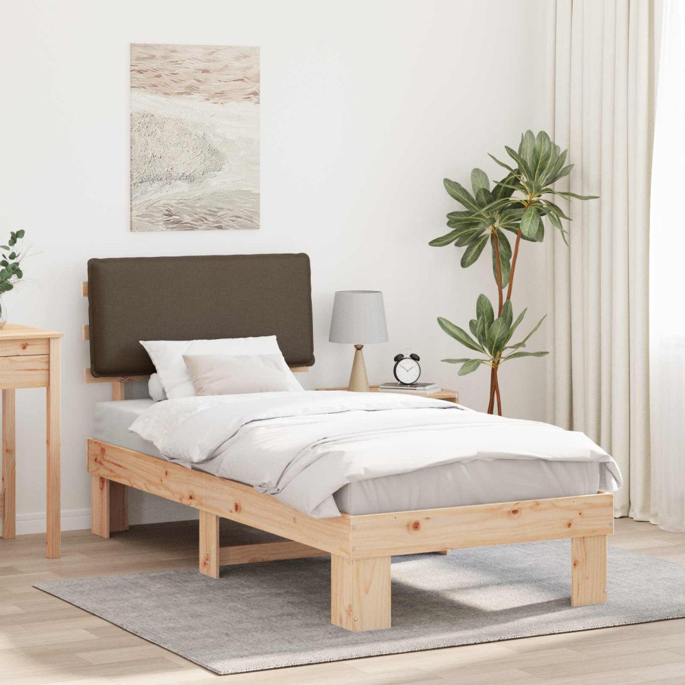 vidaXL Sängram med Klädd Huvudgavel Taupe 90 x 200 cm Massiv furu