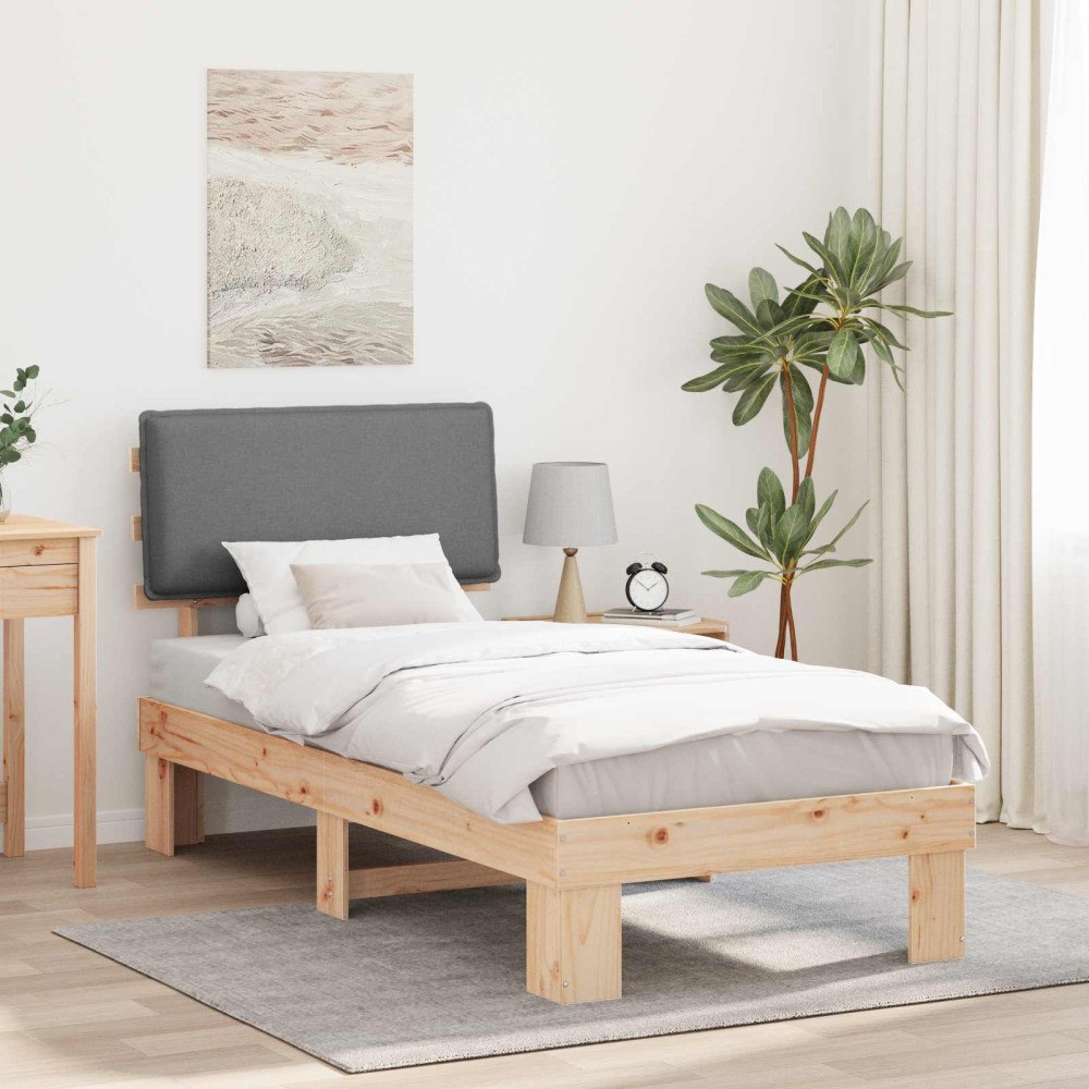 vidaXL Sängram med Klädd Huvudgavel Ljusgrå 80 x 200 cm Massiv furu