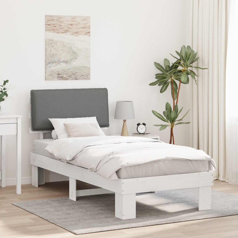 vidaXL Sängram med Klädd Huvudgavel Ljusgrå 80 x 200 cm Massiv furu