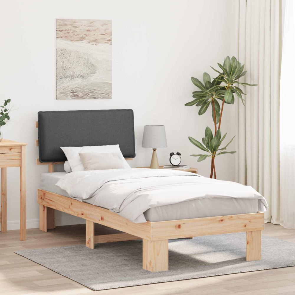 vidaXL Sängram med Klädd Huvudgavel Mörkgrå 75 x 190 cm Massiv furu