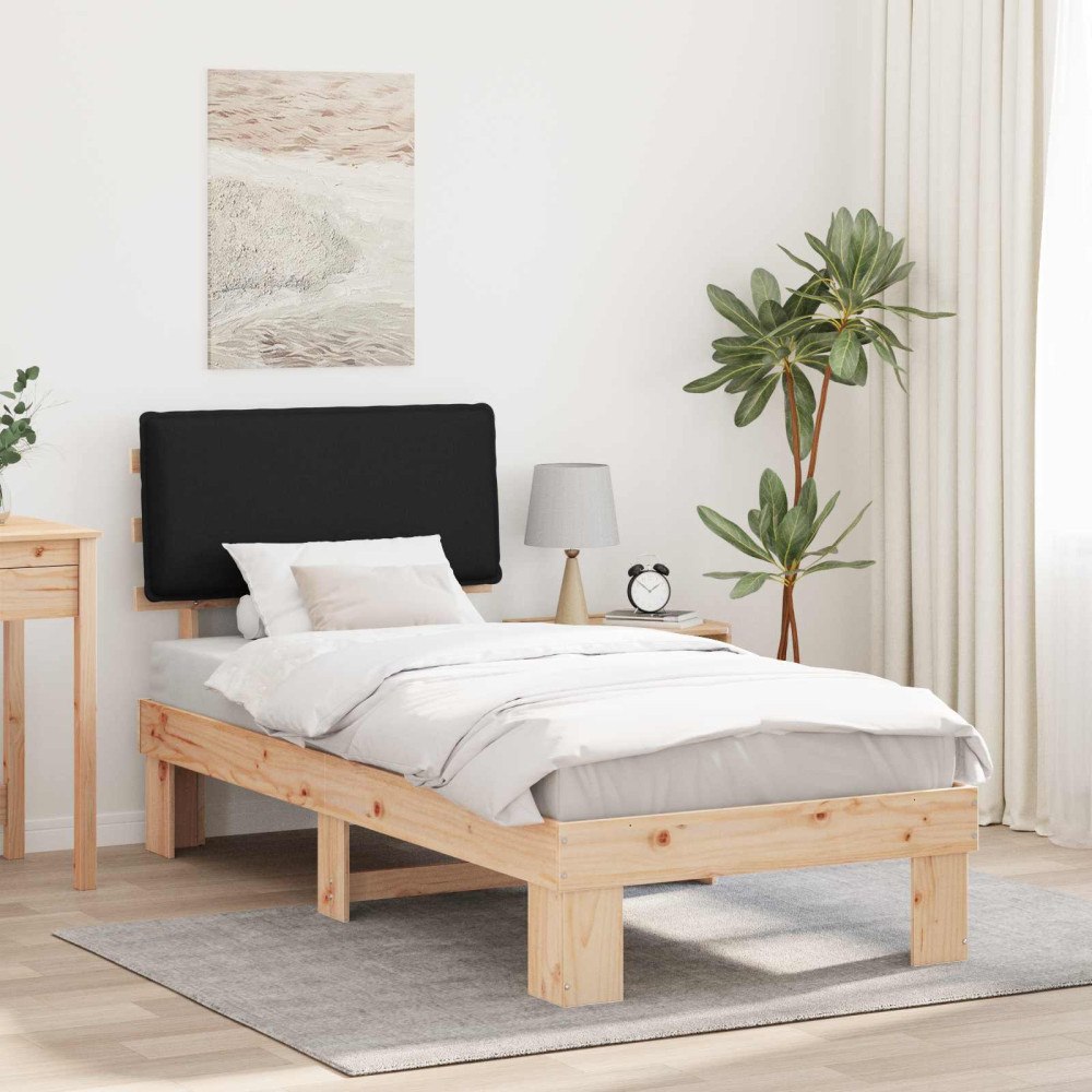 vidaXL Sängram med Klädd Huvudgavel Svart 75 x 190 cm Massiv furu
