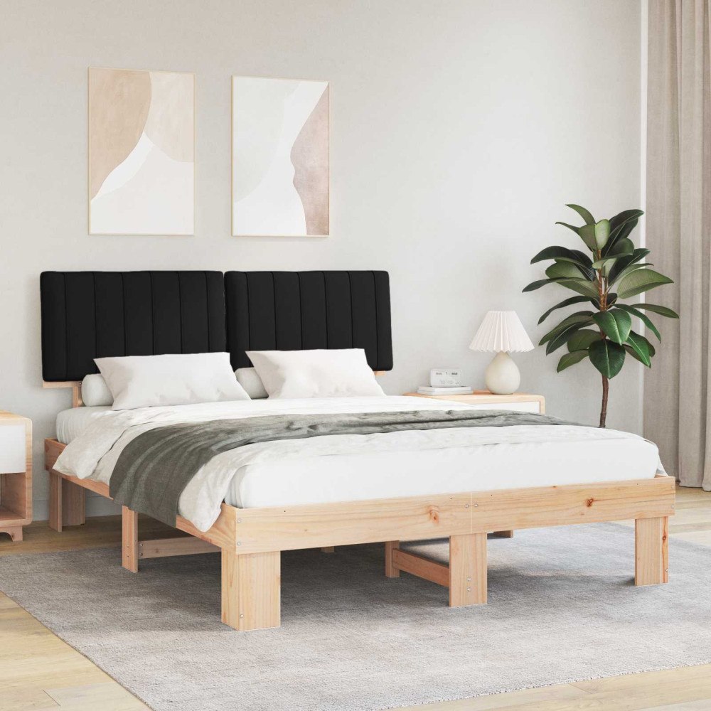 vidaXL Sängram med Klädd Huvudgavel Svart 160 x 200 cm Massiv furu