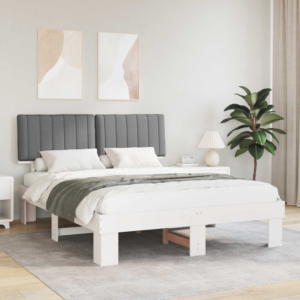vidaXL Sängram med Klädd Huvudgavel Ljusgrå 160 x 200 cm Massiv furu