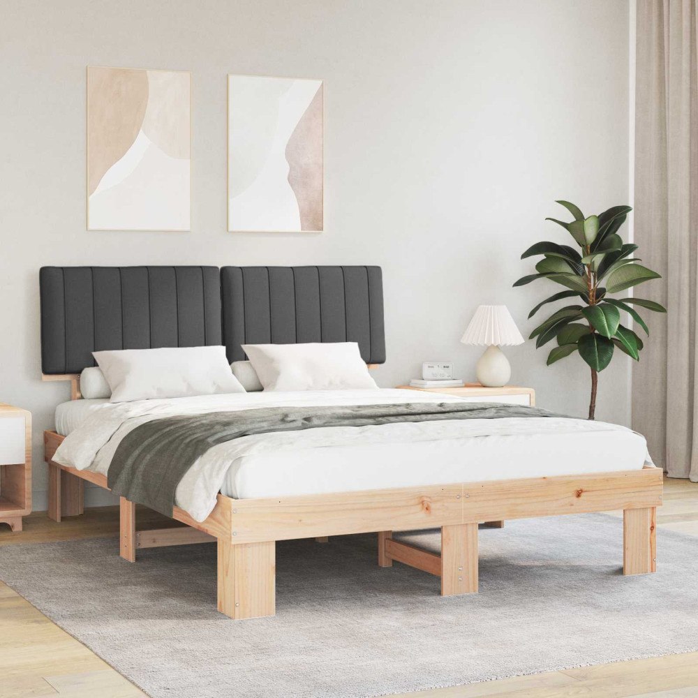 vidaXL Sängram med Klädd Huvudgavel Mörkgrå 150 x 200 cm Massiv furu