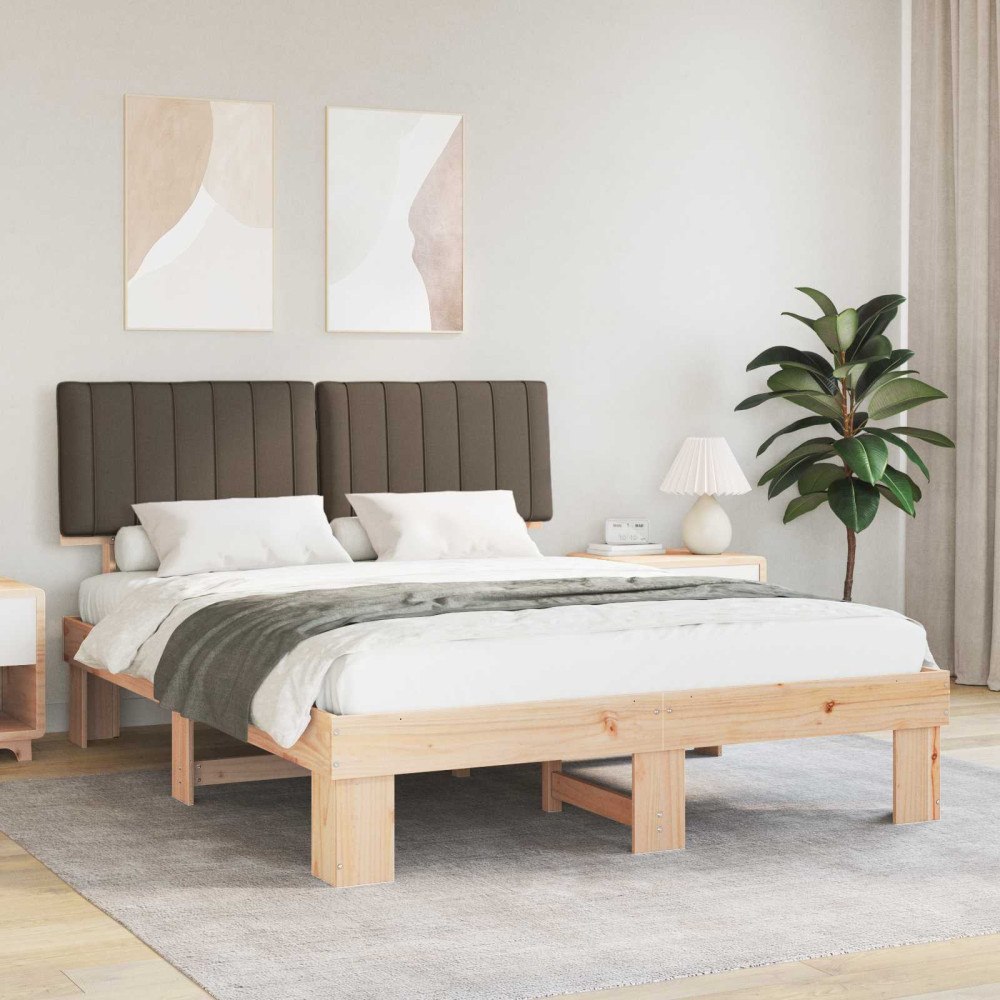 vidaXL Sängram med Klädd Huvudgavel Taupe 150 x 200 cm Massiv furu